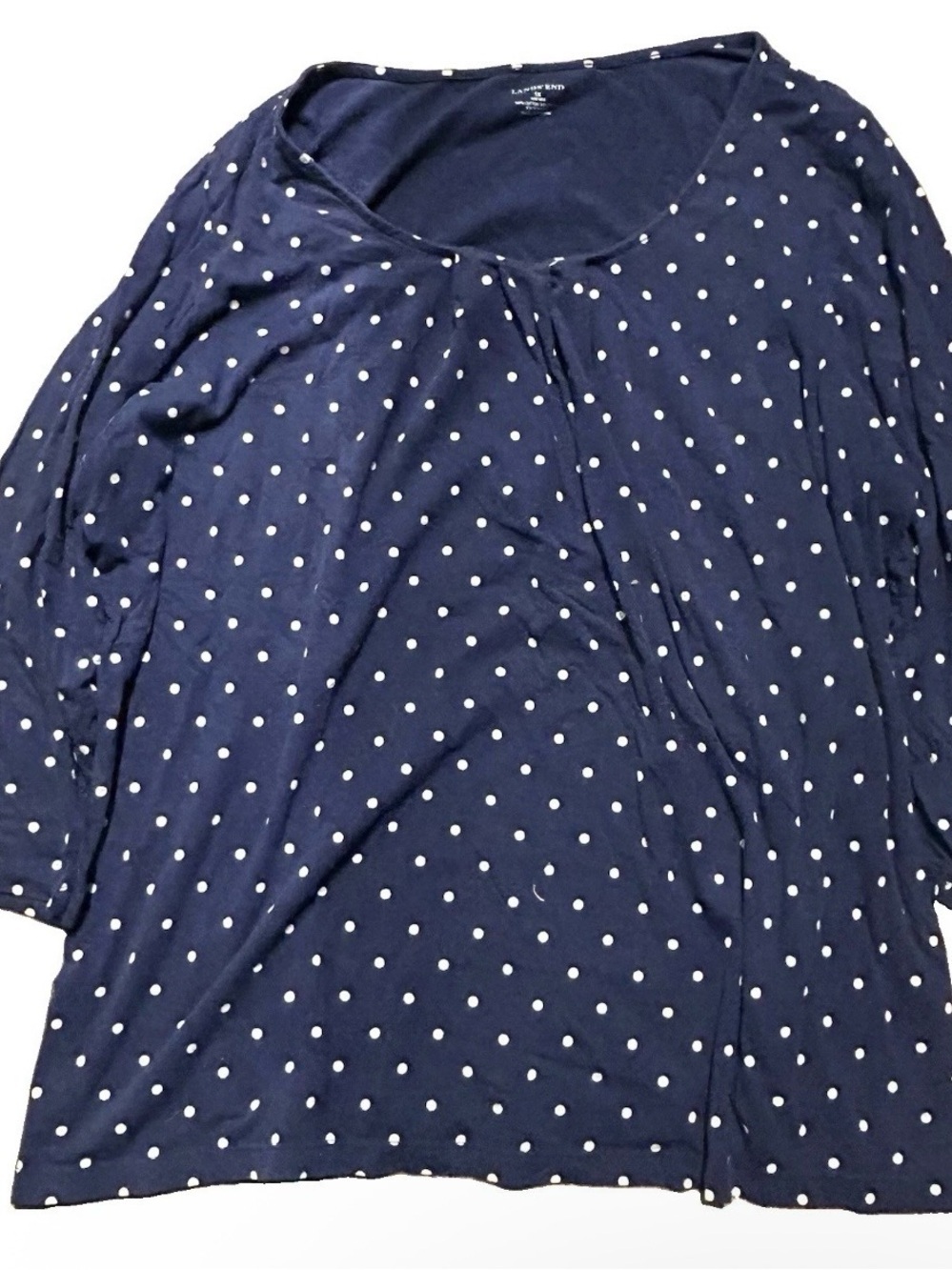 Women’s Lands’ End Navy Blue Shirt White Polka Dots Size 1X